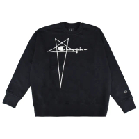 【RICK OWENS】RICK OWEN x CHAMPION聯名款 LOGO倒五芒純棉長袖T恤(男款/黑)