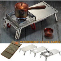 Mini Camping Table Heat Shield Gas Stove Stand Camping Stove Folding Table For SOTO ST-310 Gas Burners Windproof Stove Table