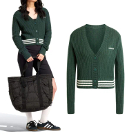 【adidas 愛迪達】Cardigan 女款 綠色 運動 休閒 三葉草 復古 足球風 學院風 針織 外套 IX1046