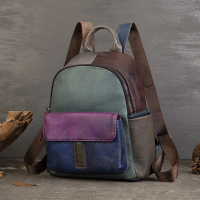 【時尚巴黎】雙11 現貨+預購 真牛皮後背包側背包真皮革雙肩包托特包隨身女包包(復古民族風拚色雙肩包74lv31