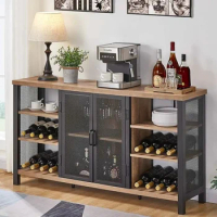 Industrial Wine Bar Cabinet for Liquor and Glasses, with Wine Rack, Metal Sideboard and Buffet Cabinet