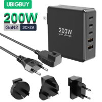 Ubigbuy 200W GaN2 Charger PD3.0 100W PPS 45W USB C Fast Charging For ThinkPad Dell XPS iPhone Samsung QC3.0 Quick Type C Adaptor