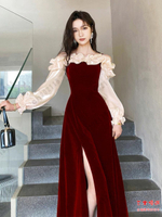 尾牙禮服 洋裝 敬酒服新娘2024新款結婚秋季紅色宴會晚禮服裙高端輕奢高級感訂婚交換禮物 三木優選