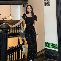 Đầm nữ phong cách cổ điển họa tiết hoa,chảnh chấm bi tiểu thư  hồng vay xinh tie c silk hanni thoitr