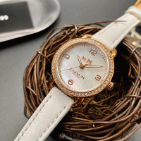 【COACH】COACH蔻馳女錶型號CH00148(貝母錶面玫瑰金錶殼白真皮皮革錶帶款)
