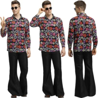Adult Man 60s 70s Retro Hippie Disco Gogo Costumes Carnival Halloween Costume for Men Funny Fancy Rock Music Player Hippy Outfit