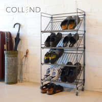日本COLLEND WIRE 鋼製斜取式四層鞋架(附輪)-DIY
