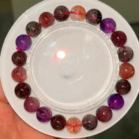 Genuine Natural Purple Super Seven 7 Lepidocrocite Quartz Bracelet 9.2mm Red Rutilated Clear Round Beads Women Men AAAAAA