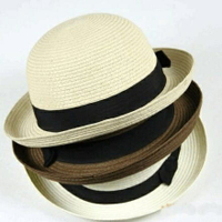 PS Mall【G594】可翻邊時尚造型沙灘帽 草編編織圓頂帽 禮帽 太陽帽 草帽