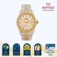 Mirage Jam Tangan Pria Analog 8709 M Silver Gold Original Stainless Plat Putih