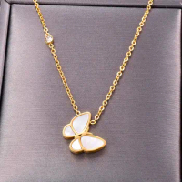 999 Pure Gold Pearl Shell Butterfly Necklace Fo Women Butterfly Clavicle Chain18k Yellow Gold Valentine's Day Fine Jewelry Gifts