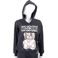 MOSCHINO 別針泰迪熊印花黑色連帽運動衫