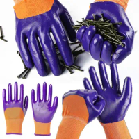 Nylon Coating Work Gloves Durable Purple Knitting Nitrile Work Gloves Comfortable Elastic Elastic Mittens Construction Site