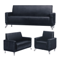 文創集 索拉爾黑色柔韌皮革沙發椅組合(1+2+3人座組合)-177x70x84cm免組