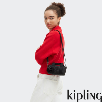 Kipling 經典黑菱格紋印花輕巧圓筒手提肩背兩用包-BINA MINI