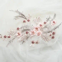 1 Piece 34*25cm Multi 3D Flower Pearl Lace Trim Wedding Lace Fabric for Costume Dress Decor Sewing Lace Appliques Crafts