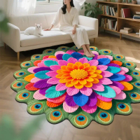 3D Visual Peacock Feather Crystal Velvet Floor Mat Living Room Bedroom Bathroom Floral Floor Mat Bay