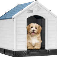 Durable Waterproof Plastic Pet Dog House Indoor Outdoor Puppy Shelter Kennel with Air Vents and Elevated Floor