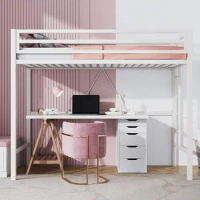 SHA CERLIN Metal Loft Bed Twin Size, Heavy Duty Loft Twin Bed Frame with Full-Length Guardrail &amp; Removable Stairs, Noise-Free,
