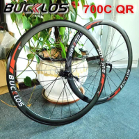 BUCKLOS Carbon Hub Road Bike Wheels 6-blot Disc Rim V Brake 700c Road Bicycle Wheelset Aluminum Rim QR HG Cycling Wheelset