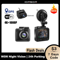 Dashcam 4K GPS Wifi 24h Parking Monitor Dash Cam for Car Camera Mini Dvr Front and Rear Dual Dvrs Kamera Samochodowa Rejestrator