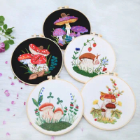 With Hoop Starter Embroidery Kit New DIY Mushroom Pattern Beginner Embroidery Kits Handmade Cross Stitch Set Gift