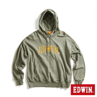 EDWIN 橘標 寬版貼布大LOGO連帽長袖T恤-男款 灰綠色