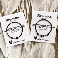 Gelang Inisial Huruf Bulat Manik Hitam A-Z Tali Korea 1mm Hitam