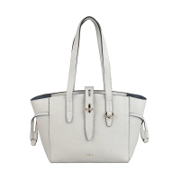 【FURLA 芙拉】FURLA NET LOGO拉鍊璇扣小牛皮肩背托特包(棉花糖白)