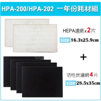 適用 HPA-200APTW / HPA-202APTW Honeywell 空氣清淨機一年份耗材【濾心*2+活性碳濾網*4】