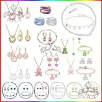 2024 Christmas New High-quality Jewelry Bella Crystal Gold Rose Gold Pink Jelly Necklace Earring Set Enhances Temperament