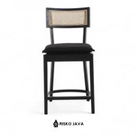 Kursi Bar kayu Jati / Kursi Cafe Sandaran Kombinasi Rotan / Barstool Minimalis Retro | MUNIZ