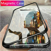 50pcs Double-sided Bumper Magnetic Case For Samsung A31 A51 A71 A21s A12 A50 A70 S21 S20 S9 S8 Note20 Tempered Glass Metal Cover
