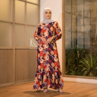 Leony Dres Motif Bunga Gamis Daisy Busui Rayon Lengan Balon Terbaru Muslim Cantik Nyaman untuk Ibu M
