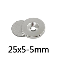 2/5/10PCS 25x5-5 mm Permanent NdFeB Strong Magnets 25*5 mm Hole 5mm Round Countersunk Neodymium Magnetic Magnet 25X5-5mm 25*5-5