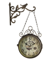 格嘉睿爾新款歐式復古小鳥雙面鐘靜音創意雙面掛鐘鑄鐵鐵藝鐘表