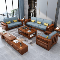 沙發 沙發椅 現代中式胡桃木沙發實木布藝組合冬夏兩用客廳家具貴妃儲物型沙發