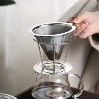 Pour Over Coffee Dripper Premium Stainless Steel Coffee Filter Double Layer Fine Mesh Reusable Pour Over Dripper Cone Strainer