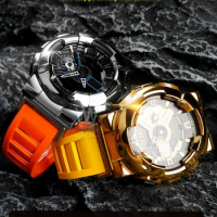 For Casio G-SHOCK GA-110GB/100/120 Metal Watch case+Strap Black gold Waterproof Ventilate Rubber Stainless steel Case Watchband