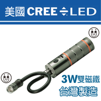 【Panrico 百利世】台灣製A62B 3W可彎式雙磁吸LED手電筒 CREE LED磁吸式手電筒工作燈
