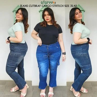 Afareen - Celana Jeans Cutbray Cargo / Jeans Cargo Wanita / Jeans Cutbray Jumbo Stretch Melar 40 Arm