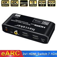 Navceker 4K 120Hz HDMI Switch eARC de Audio Extractor Optical Toslink HDMI 2.0 Switch 4K 60Hz HDMI Switcher Remote for PS5 XBox