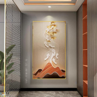 九魚圖入戶玄關裝飾畫現代輕奢銀杏葉客廳走廊過道懸掛畫豎版壁畫