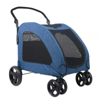 DODOPET 大型寵物手推車 巨型犬 外出手推車 四輪摺疊 藍色