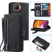 9 Cards Wallet Case For Oppo F17 Case Card Slot Zipper Flip Folio with Wrist Strap Carnival For OPPO A73 2020 4G Cover