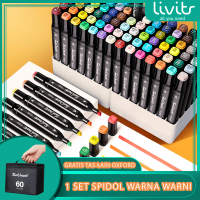 (Hot Live) TouchFive Spidol Warna Warni 1 Set Sketch Marker 2 Tip Touch Marker 48/60/80 Warna Pen St