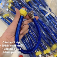 (Giá 1 sơij) Dây cấp nóng lạnh 3 lớp ốc inox dày Aqua, DG 40cm 60cm đẹp kèm zoăng