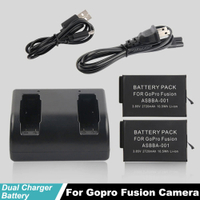 2Pcs 2720mAh  Gopro Fusion 360 VR Camera    Batteries Dual Charger For Gopro Fusion Go Pro Accessories ASBBA-001