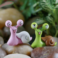 2pcs DIY Mini Miniature Fairy Garden Snail Ornament With Big Eyes Pots Crafts Decor Accessory Super Cute Couple Snail Doll Toy