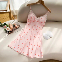 Lace Women Woman Dress Women's Print Soft Sleepwear Clothing Pajama Sexy Simplicity Piece Silk Design One For Love Nightgown